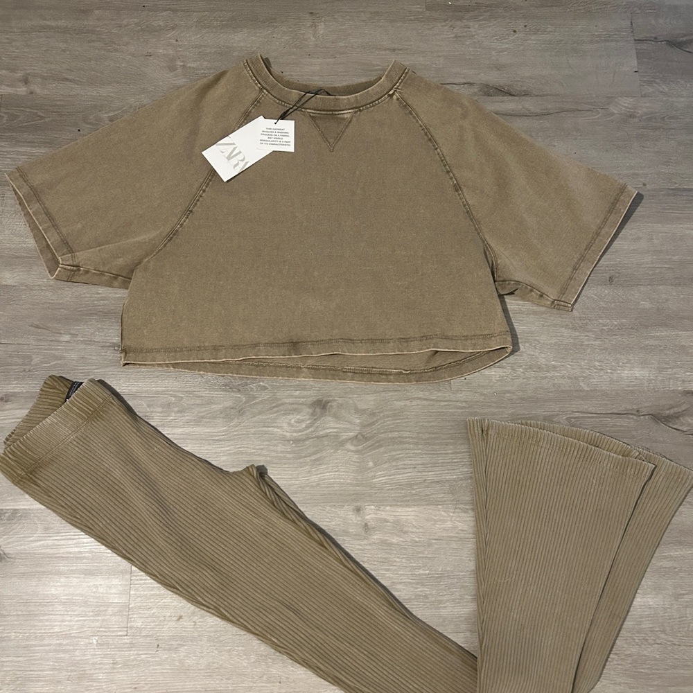 Brown Cropped Top and Flared Pants Set